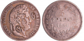 Louis-Philippe Ier (1830-1848) - 5 francs tête laurée 2ème type 1837 W (Lille) Contremarques
TTB
Ga.678-F.324
 Ar ; 24.58 gr ; 37 mm
Avec double c...