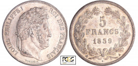 Louis-Philippe Ier (1830-1848) - 5 francs tête laurée 2ème type 1839 A (Paris)
PCGS AU Detail
Ga.678-F.324
 Ar ; 24.93 gr ; 37 mm
PCGS #31756032....