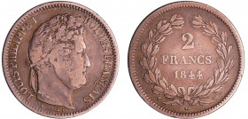 Louis-Philippe Ier (1830-1848) - 2 francs 1844 W (Lille)
TB+
Ga.520-F.260
 Ar ; 9.85 gr ; 27 mm