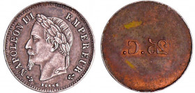 Napoléon III (1852-1870) - 25 centimes clichés uniface de l'avers
SUP
Maz.manque
 Br/argenté ; 0.86 gr ; 15 mm
Absente des ouvrages de références....