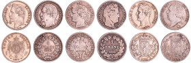 Louis XVIII à Napoléon III - Lot de 6 monnaies de 1 franc
1823 W ; 1830 B ; 1848 A ; 1849 A ; 1852 A ; 1866 A
B à SUP
 Ar ; ;