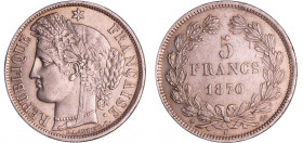 Gouvernement de défense nationale (1870-1871) - 5 francs Cérès sans légende 1870 K (Bordeaux), ancre
SUP
Ga.742-F.332
 Ar ; 24.93 gr ; 37 mm