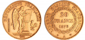 Troisième république (1871-1940) - 20 francs Génie 1879 A (Paris)
TTB+
Ga.1063-F.533
 Au ; 6.43 gr ; 21 mm