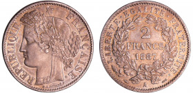 Troisième république (1871-1940) - 2 francs Cérès avec légende 1887 A (Paris)
SUP+
Ga.530-F.265
 Ar ; 10.02 gr ; 27 mm
