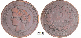 Troisième république (1871-1940) - 10 centimes Cérès 1878 K (Bordeaux)
PCGS F 15
Ga.265-F.135
 Br ; 9.94 gr ; 30 mm
PCGS # 83890618.