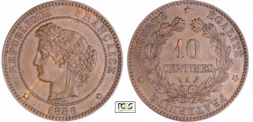 Troisième république (1871-1940) - 10 centimes Cérès 1886 A (Paris)
PCGS AU 58
Ga.265-F.135
 Br ; 9.92 gr ; 30 mm
PCGS # 83890651.