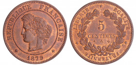 Troisième république (1871-1940) - 5 centimes Cérès 1879 A (Paris)
SPL
Ga.157-F.118
 Br ; 4.97 gr ; 25 mm