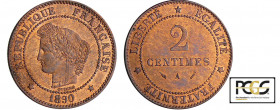 Troisième république (1871-1940) - 2 centimes Cérès 1890 A (Paris)
PCGS MS 64 RB
Ga.105-F.109
 Br ; 2 gr ; 20 mm