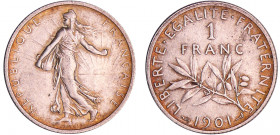 Troisième république (1871-1940) - 1 franc Semeuse 1901
SUP
Ga.467-F.217
 Ar ; 5.01 gr ; 23 mm