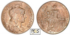 Troisième république (1871-1940) - 10 centimes Dupuis 1911
PCGS MS 64 RB
Ga.277-F.136
 Br ; 9.86 gr ; 30 mm