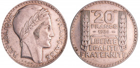 Troisième république (1871-1940) - 20 francs Turin 1936
TTB
Ga.852-F.400
 Ar ; 20.06 gr ; 35 mm
Traces de nettoyage.