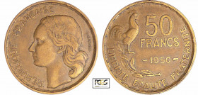 Quatrième république (1947-1959) - 50 francs G. Guiraud 1950
PCGS XF 45
Ga.880-F.425
 Br-Al ; 7.98 gr ; 27 mm
PCGS # 83890588.
