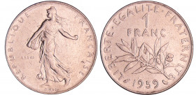 Cinquième république (1959- ) - 1 franc Semeuse 1959 essai
TTB
Ga.474-F.226
 Nickel ; 6.00 gr ; 24 mm
