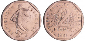 Cinquième république (1959- ) - 2 francs Semeuse 1991
SPL
Ga.547-F.272
 Ni ; 7.49 gr ; 26,5 mm
Monnaie de la frappe courante, 2511 exemplaires.