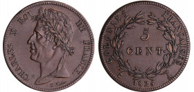 Charles X (1824-1830) - 5 cent colonies Française 1825 A (Paris)
SUP
Lecompte.298
 Br ; 9.65 gr ; 27 mm