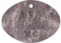 Afrique Centrale - Jeton AEF MC (Moyen-Congo) 1923
SUP
Lecompte.manque
 Zinc ; 2.26 gr ; 25 mm
Non répertorié dans l'ouvrage de Jean Lecompte. Les...