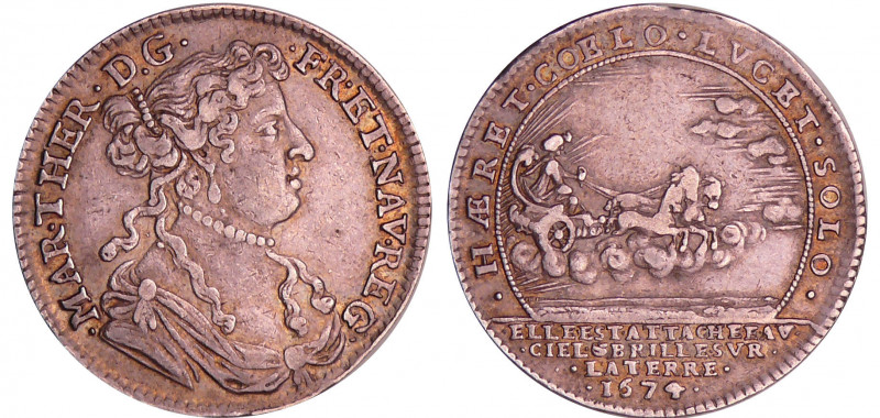 Marie Thérèse d'Autriche - Reine (1660-1683) - Jeton - 1674
A/ MAR THER D G FR ...