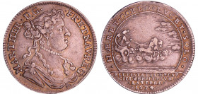 Marie Thérèse d'Autriche - Reine (1660-1683) - Jeton - 1674
A/ MAR THER D G FR ET NAV REG Buste à droite.
R/ AERET COELO LVCET SOLO // ELLE EST ATTA...