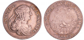 Anne d'Aurtiche - Veuve (1643-1666) - Jeton - 1663
A/ANNA D G FR ET NAV REG Buste à droite.
R/ OMNIA TVTA VIDET // 1663 Un alcyon debout sur son nid...