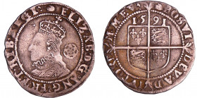 Angleterre - Elizabeth I (1558-1603) - Sixpence, sith issue, with rose, 1591
TTB
S.2578
 Ar ; 2.76 gr ; 26 mm