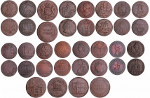 Grande-Bretagne - Lot de 18 token de cuivre 18ème et 19ème siècle
Anglesey (Pays de Galles) 1789 ; Conder ville de Bath (Somersetshire) 1794 ; Cornou...