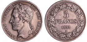 Belgique - Léopold 1er (1831-1865) - 5 francs 1833
TTB
Eyck.7
 Ar ; 24.88 gr ; 37 mm