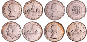 Canada - Lot de 4 monnaies : 1 Dollar 1951, 1954, 1954, 1964 Charlottetown
FDC
KM#46, 54 (2), 58.
 Ar ; ;