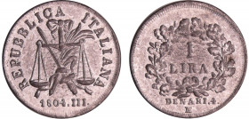 Italie - République Italienne (Lombardie) - 1 lira 1804 III M (Milan), épreuve en étain
A/ Balance de la justice. REPUBBLICA ITALIANA // 1804.III. 
...