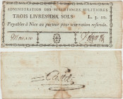Monaco - Billet, Administration des subsistances militaires - 3 livres 10 sols 1793, Signature Voliver / Castel
Très beau
 ; ; 145*56 mm