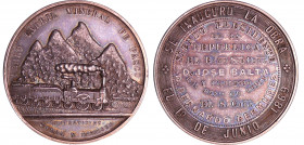 Pérou - Republique (1821-.) - Médaille en argent, Inauguration du train minier de Pasco, 1869, par C. E. Bryant
SPL
 Ar ; 23.76 gr ; 37 mm