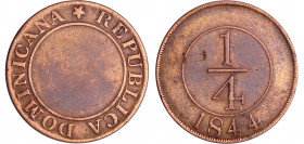 République Dominicaine - 1/4 de real 1844
TTB
KM#1
 Cu ; 3.25 gr ; 23 mm