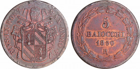 Vatican - Pie IX (1846-1870) - 5 baiocchi 1850 R (Rome)
TTB+
Montenegro.247-KM#1356
 Cu ; 38.43 gr ; 41 mm