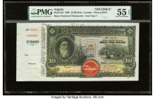 Angola Banco Nacional Ultramarino 10 Mil Reis 1.3.1909 Pick 33s Specimen PMG About Uncirculated 55 EPQ. A full left counterfoil is seen on this large ...