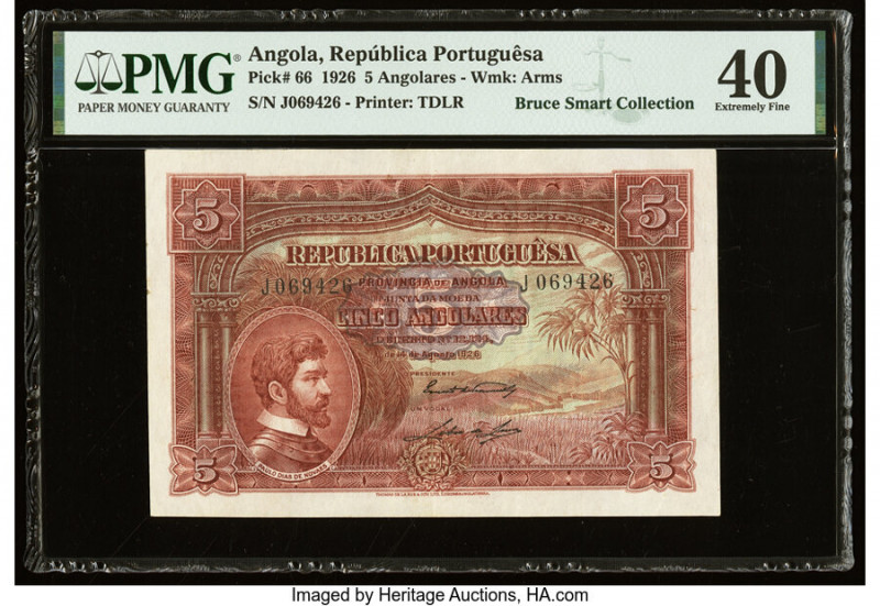 Angola Republica Portuguesa 5 Angolares 14.8.1926 Pick 66 PMG Extremely Fine 40....