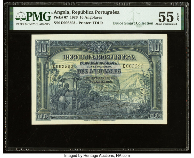 Angola Republica Portuguesa 10 Angolares 14.8.1926 Pick 67 PMG About Uncirculate...