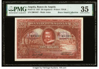 Angola Banco De Angola 20 Angolares 1.6.1927 Pick 72 PMG Choice Very Fine 35. A hippopotamus at water's edge is seen on this beautiful denomination. C...