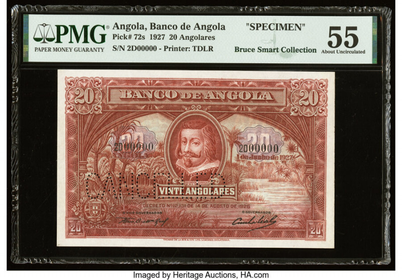 Angola Banco De Angola 20 Angolares 1.6.1927 Pick 72s Specimen PMG About Uncircu...