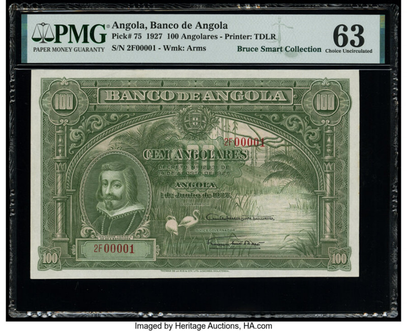 Serial Number 1 Angola Banco De Angola 100 Angolares 1.6.1927 Pick 75 PMG Choice...