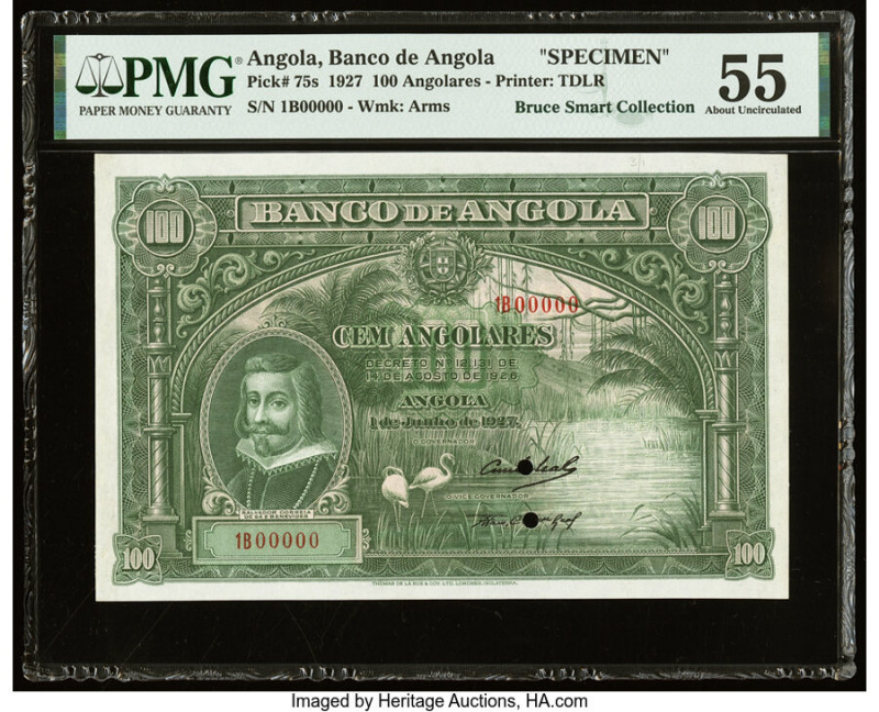 Angola Banco De Angola 100 Angolares 1.6.1927 Pick 75s Specimen PMG About Uncirc...