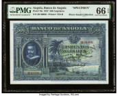Angola Banco De Angola 500 Angolares 1.6.1927 Pick 76s Specimen PMG Gem Uncirculated 66 EPQ. The 1927 Angolar series is crowned with this highest deno...