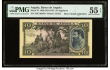 Angola Banco De Angola 10 Angolares 1946 (ND 1947) Pick 78 PMG About Uncirculated 55 EPQ. A beautifully engraved small denomination banknote in a rare...