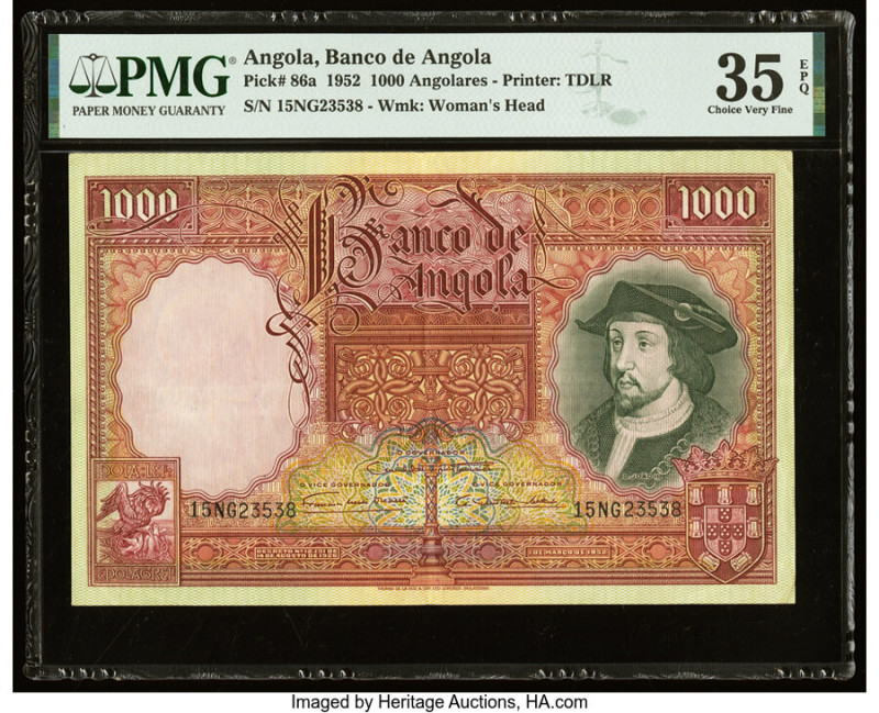 Angola Banco De Angola 1000 Angolares 1.3.1952 Pick 86a PMG Choice Very Fine 35 ...