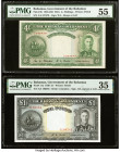 Bahamas Bahamas Government 4 Shillings; 1 Pound 1936 (ND 1941); 1936 Pick 9b; 11a Two Examples PMG About Uncirculated 55; Choice Very Fine 35. These t...