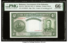 Bahamas Bahamas Government 4 Shillings 1936 (ND 1947) Pick 9e PMG Gem Uncirculated 66 EPQ. Impressive originality is easily seen on this fresh, Uncirc...