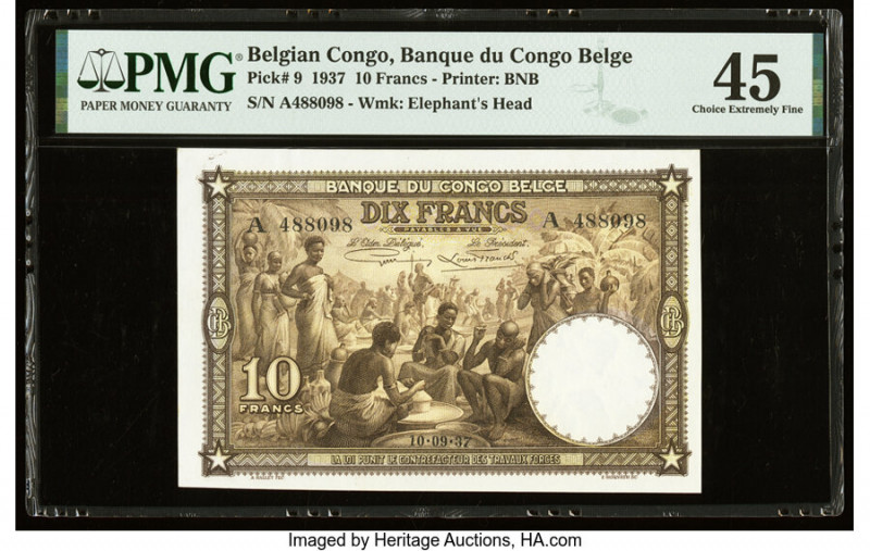Belgian Congo Banque du Congo Belge 10 Francs 10.9.1937 Pick 9 PMG Choice Extrem...