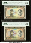 Belgian Congo Banque du Congo Belge 50 Francs 1945; 1951 Pick 16c; 16i Two Examples PMG Choice Very Fine 35 (2). Two mid-grade examples are offered in...