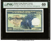 Belgian Congo Banque Centrale du Congo Belge 100 Francs 15.12.1954 Pick 25b PMG Extremely Fine 40. One of Africa's most beautiful and collectible bank...