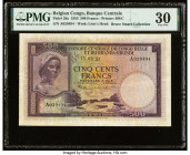 Belgian Congo Banque Centrale du Congo Belge 500 Francs 15.03.1953 Pick 28a PMG Very Fine 30. The first date of issue is seen on this rare, high denom...