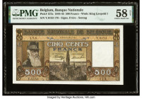 Belgium Nationale Bank Van Belgie 500 Francs 1944-45 Pick 127a PMG Choice About Unc 58 Net. Scenes of Europe and Africa are seen on this pretty denomi...