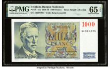 Belgium Banque Nationale de Belgie 1000 Francs 24.2.1955 Pick 131a PMG Gem Uncirculated 65 EPQ. A scarcer, middle date is seen on this handsome note w...